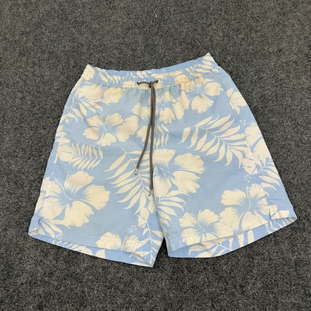 Thomas Dean Swim Trunks Mens M Blue Polyester Hibiscus Floral Beach Summer Style